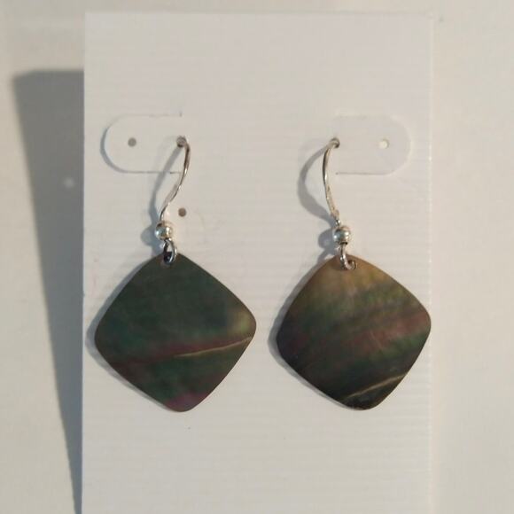 MO 925 Sterling Silver Dangle Drop Earrings Abalone Shell Square Hook Signed Lot - Picture 2 of 10